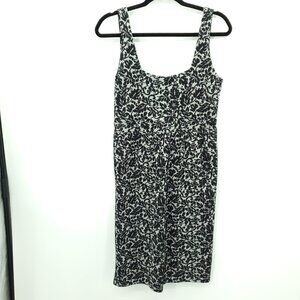 Diane Von Furstenberg Metallic Floral Pull On Knee Length Dress 8 Silver/Black